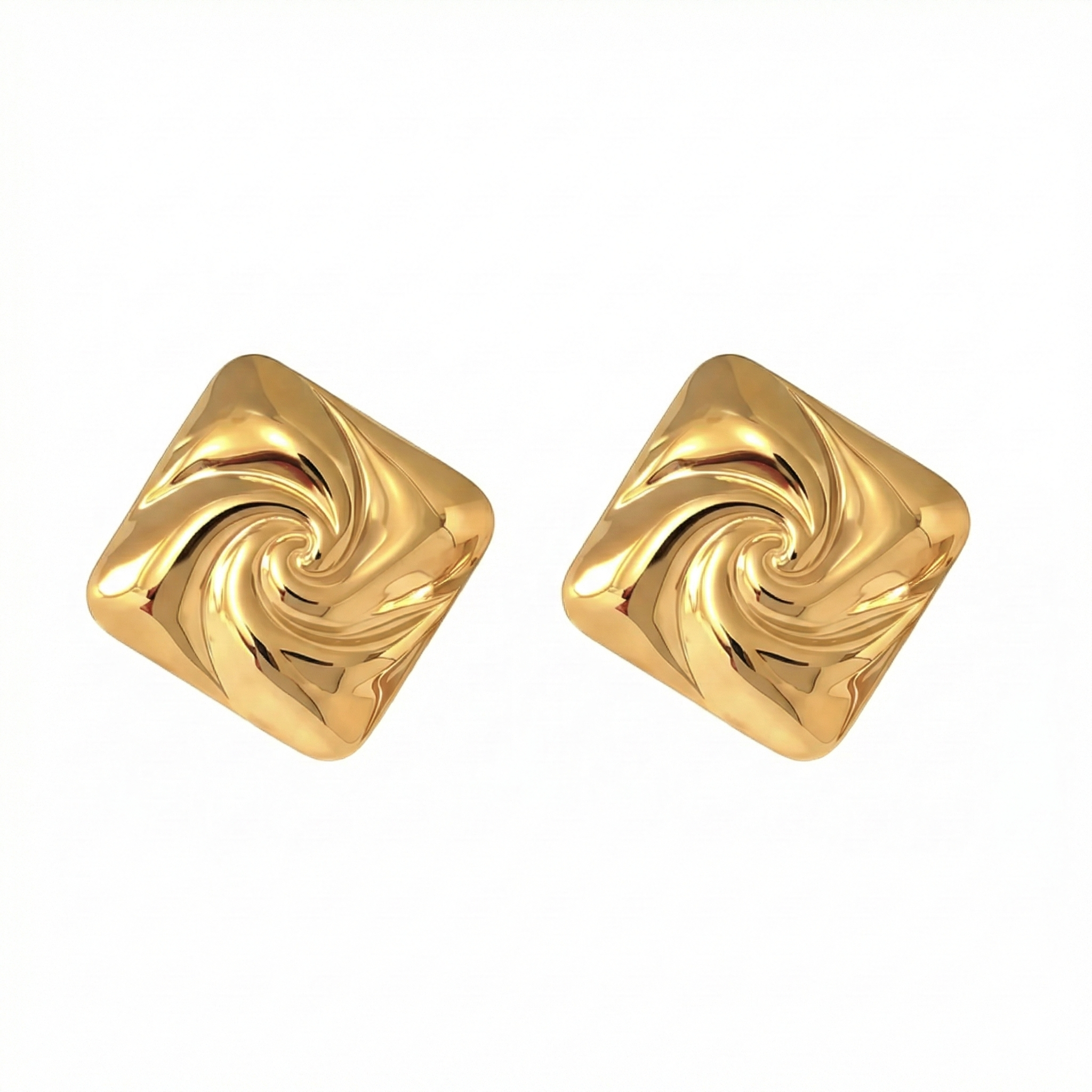 Boucles d’oreilles dorées en acier inoxydable carrées à effet miroir spiralé